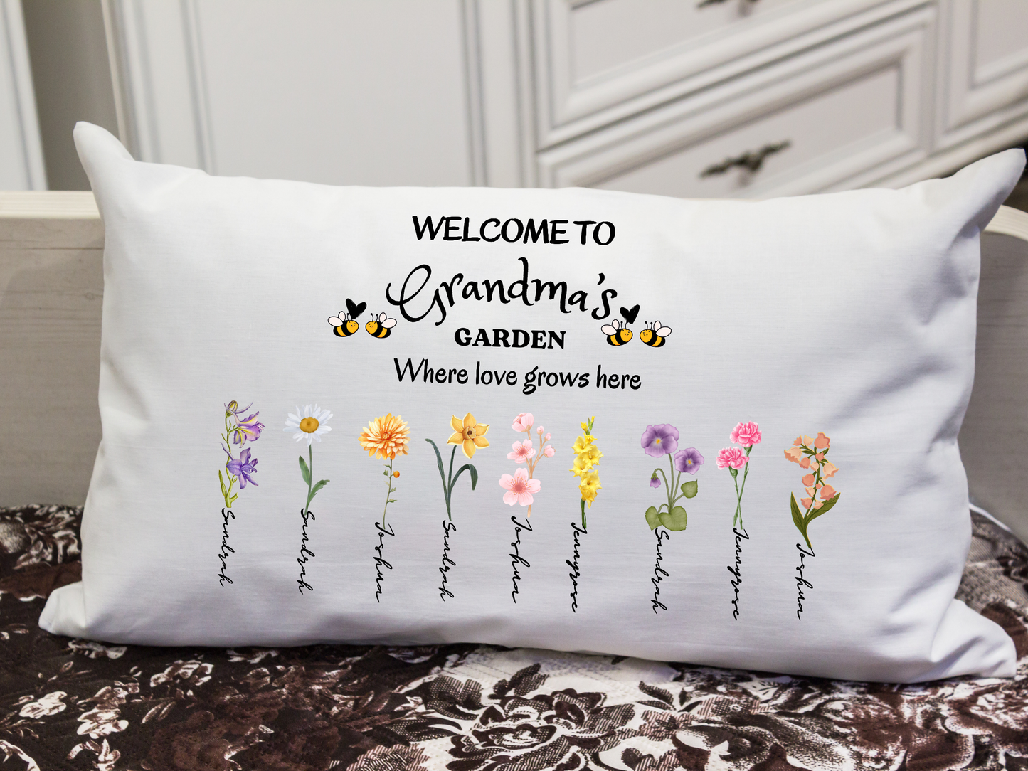 Personalized Grandma’s Garden Pillow - Birth Month Flower Gift