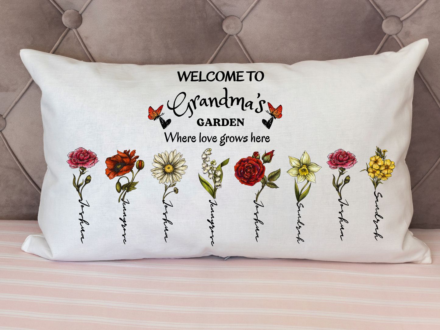 Personalized Grandma’s Garden Pillow - Birth Month Flower Gift
