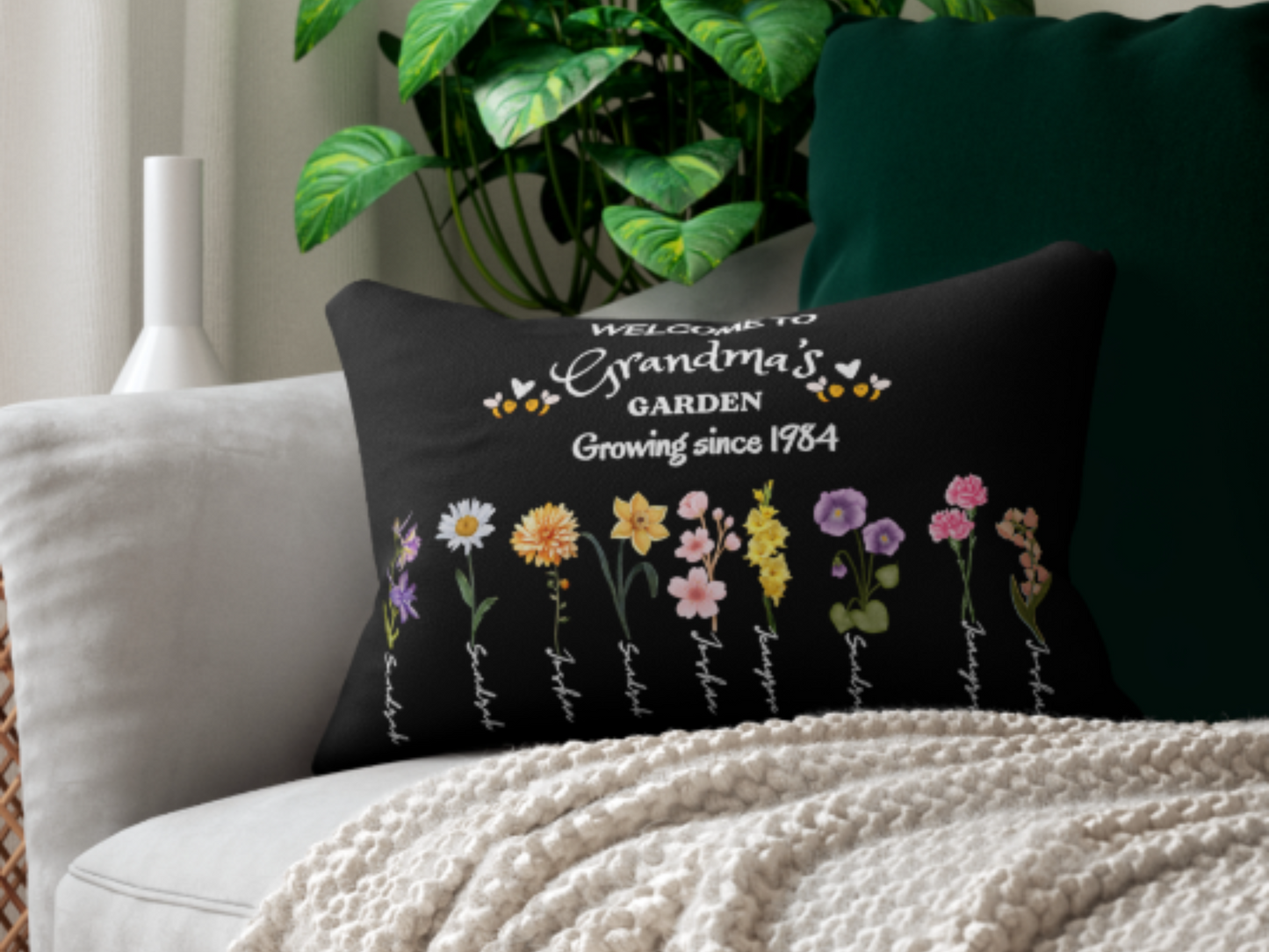 Personalized Grandma’s Garden Pillow - Birth Month Flower Gift
