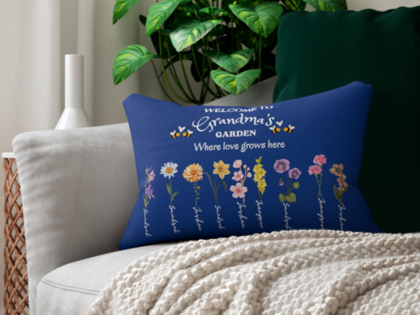 Personalized Grandma’s Garden Pillow - Birth Month Flower Gift