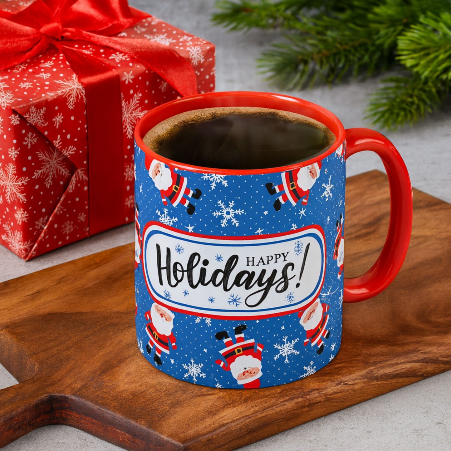 Happy Holidays Santa Mug | Festive Two-Tone Christmas Cup