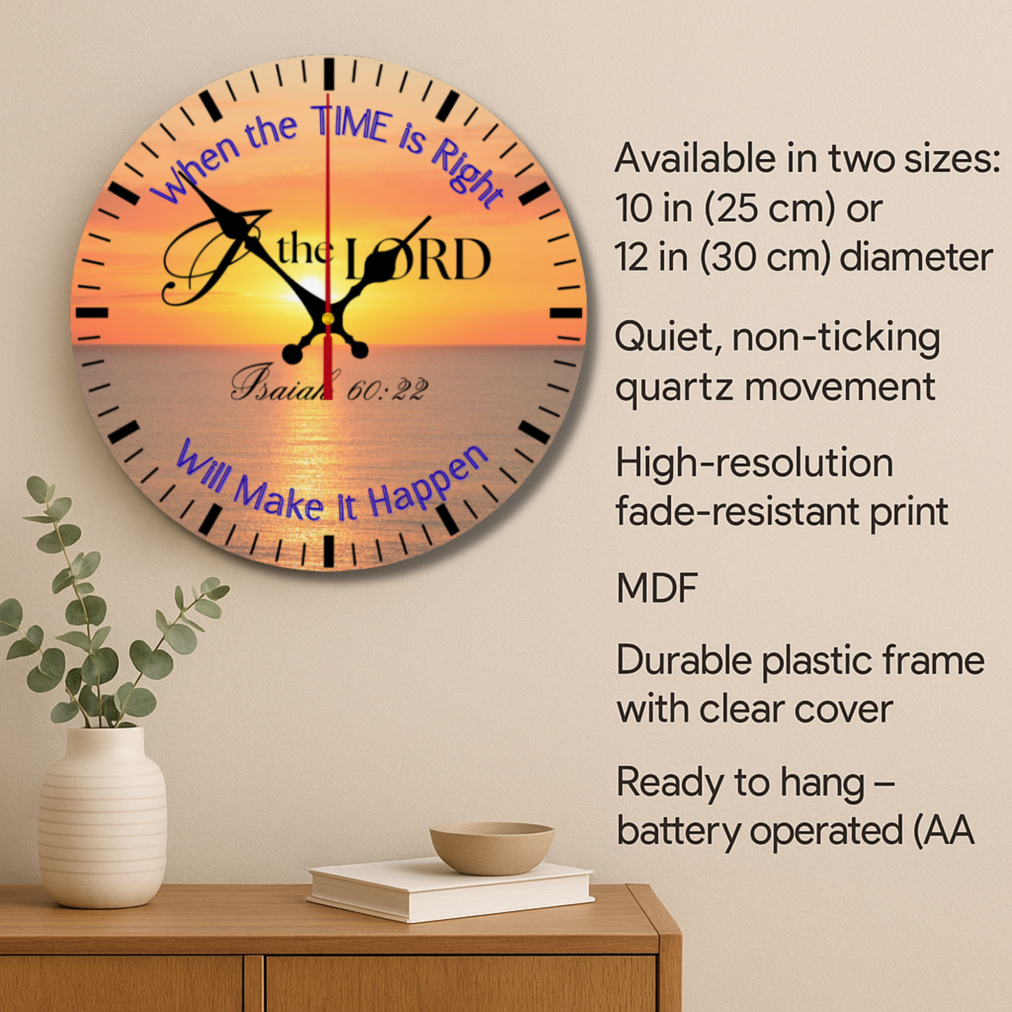 Christian Wall Clock – Isaiah 60:22 Scripture Sunrise Faith Decor