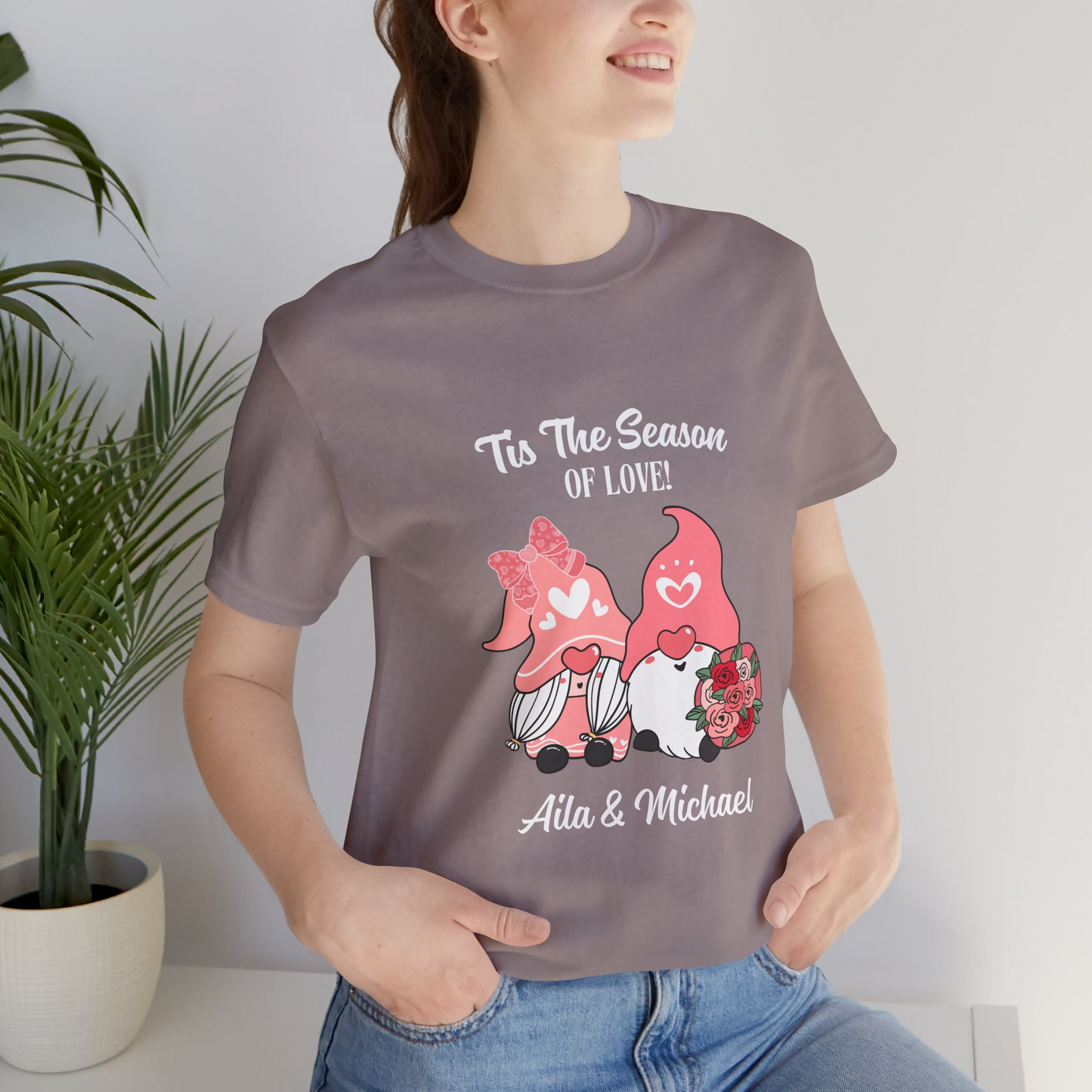 Personalized Gnome Love Tee – Custom Couple's Name Shirt for Love