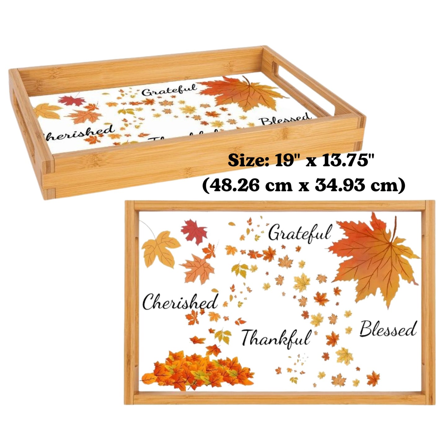 Grateful Thankful Blessed Wooden Serving Tray | Rustic Holiday Tableware