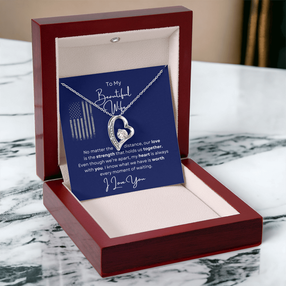 To My Beautiful Wife Love Heart Necklace -Romantic Gift For Military Wife