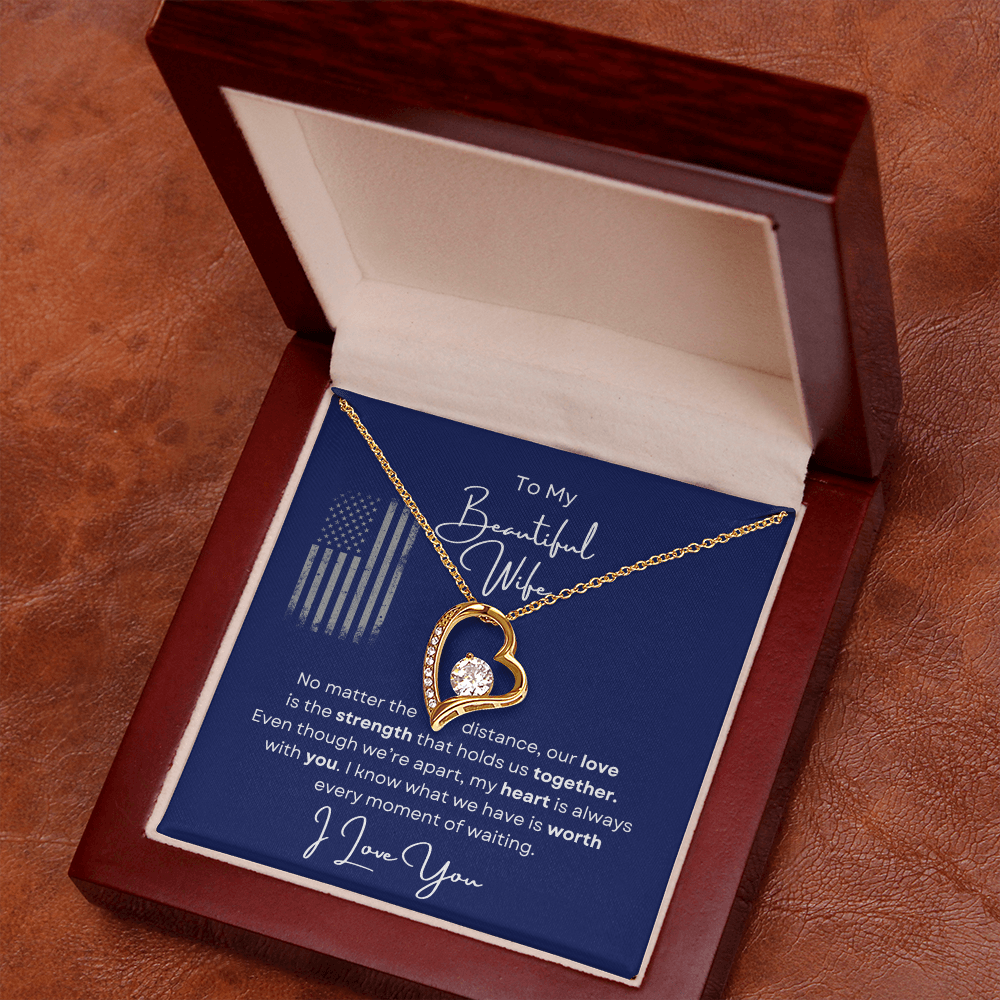 To My Beautiful Wife Love Heart Necklace -Romantic Gift For Military Wife