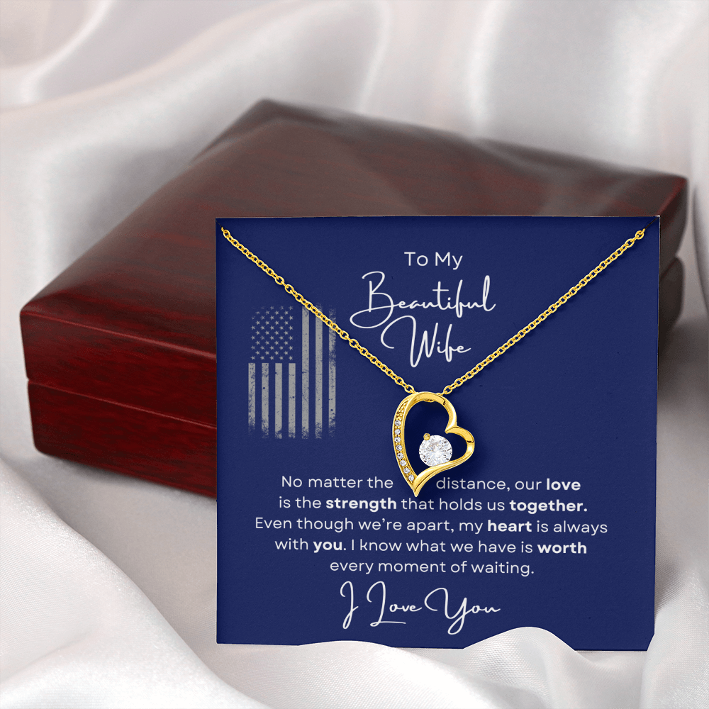 To My Beautiful Wife Love Heart Necklace -Romantic Gift For Military Wife