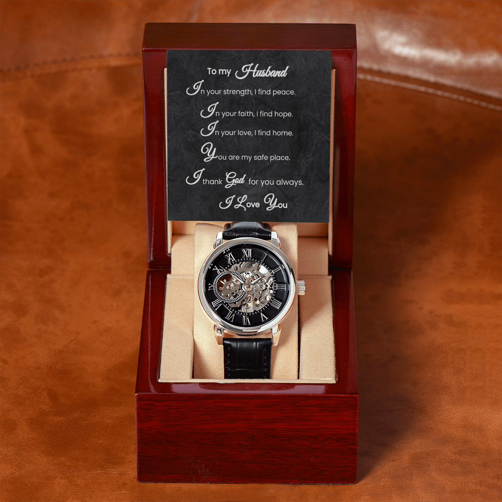 To My Husband Mechanical Watch w/ Romantic Faith Message Card