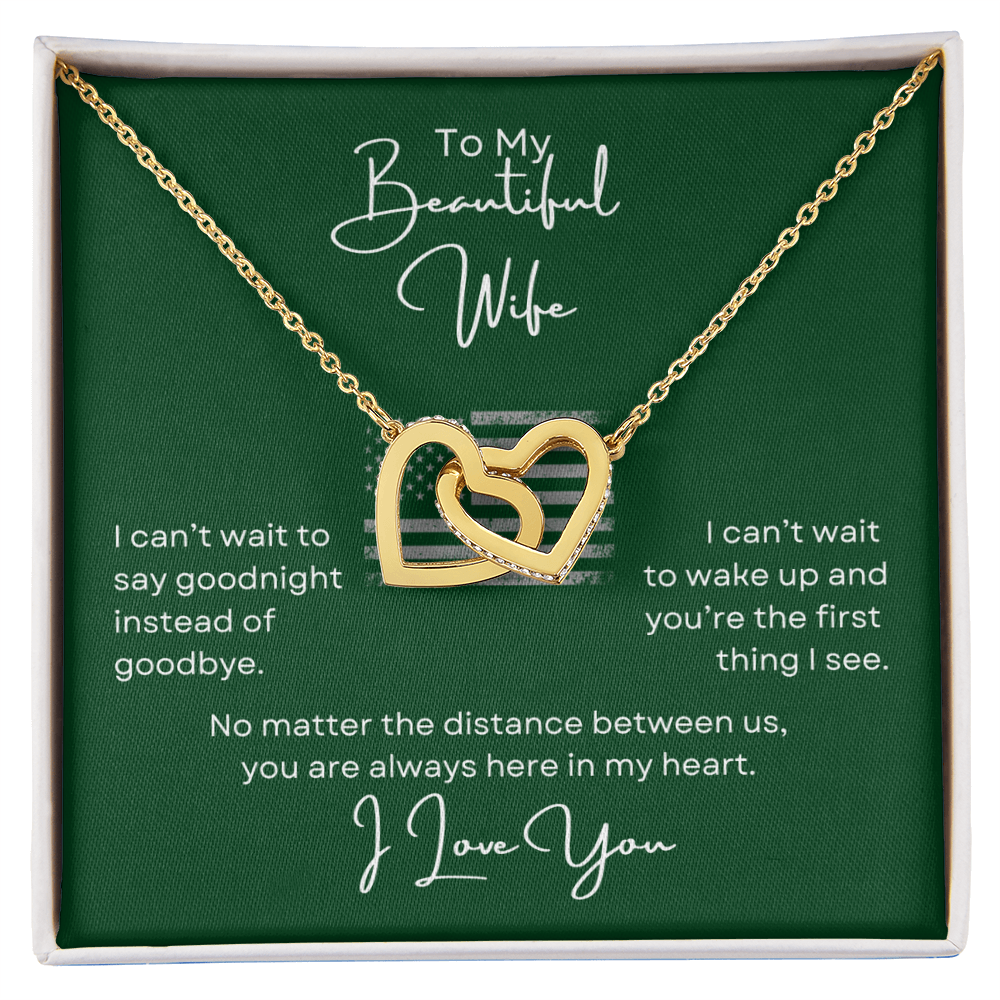 To My Beautiful Wife Interlocking Hearts Necklace- with Heartfelt Message Card