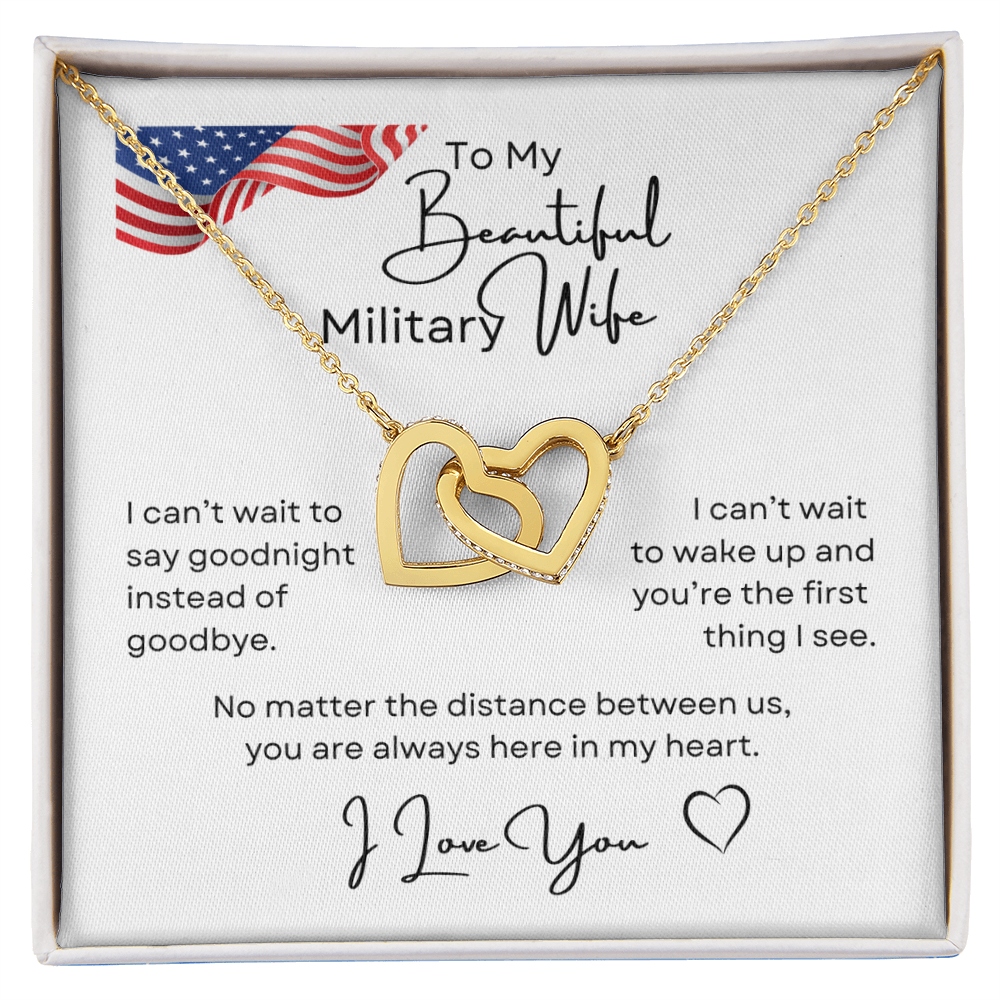To My Beautiful Military Wife Interlocking Hearts Necklace