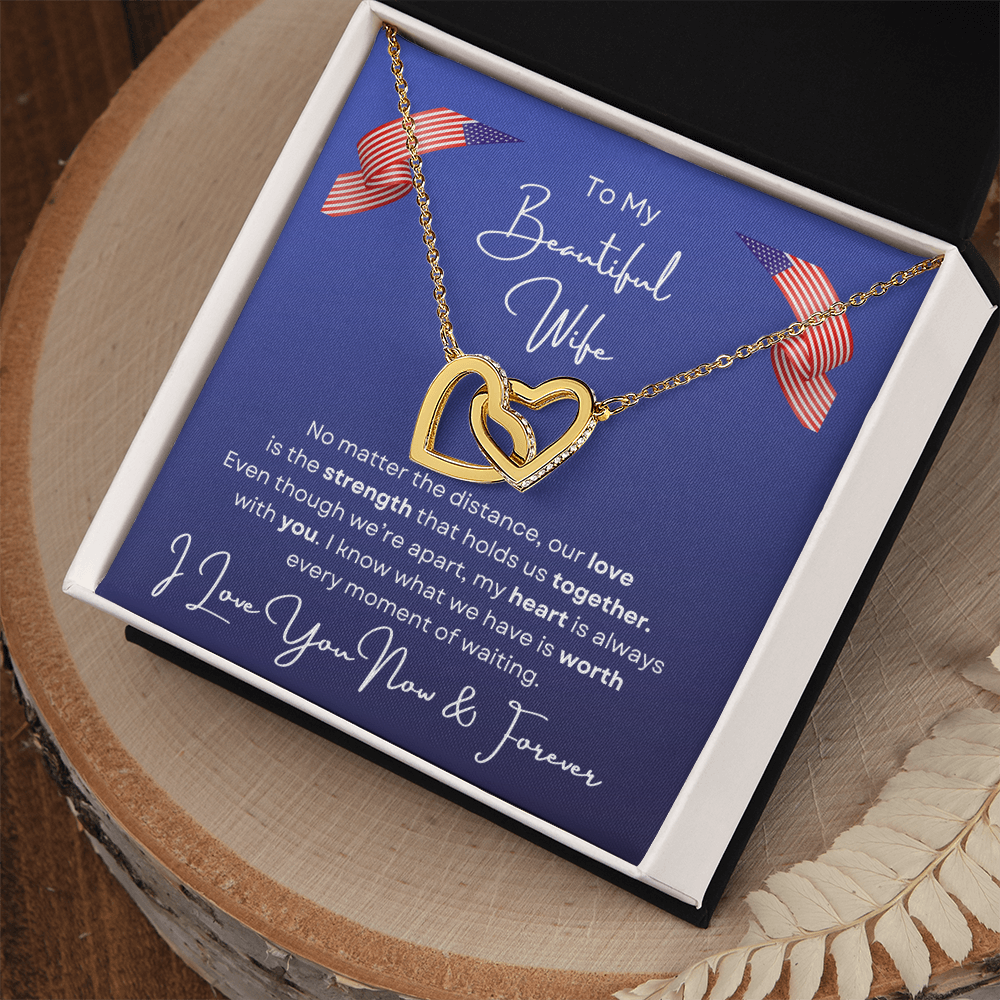 To My Beautiful Wife Love Interlocking Hearts Necklace-Gift For Military Wife