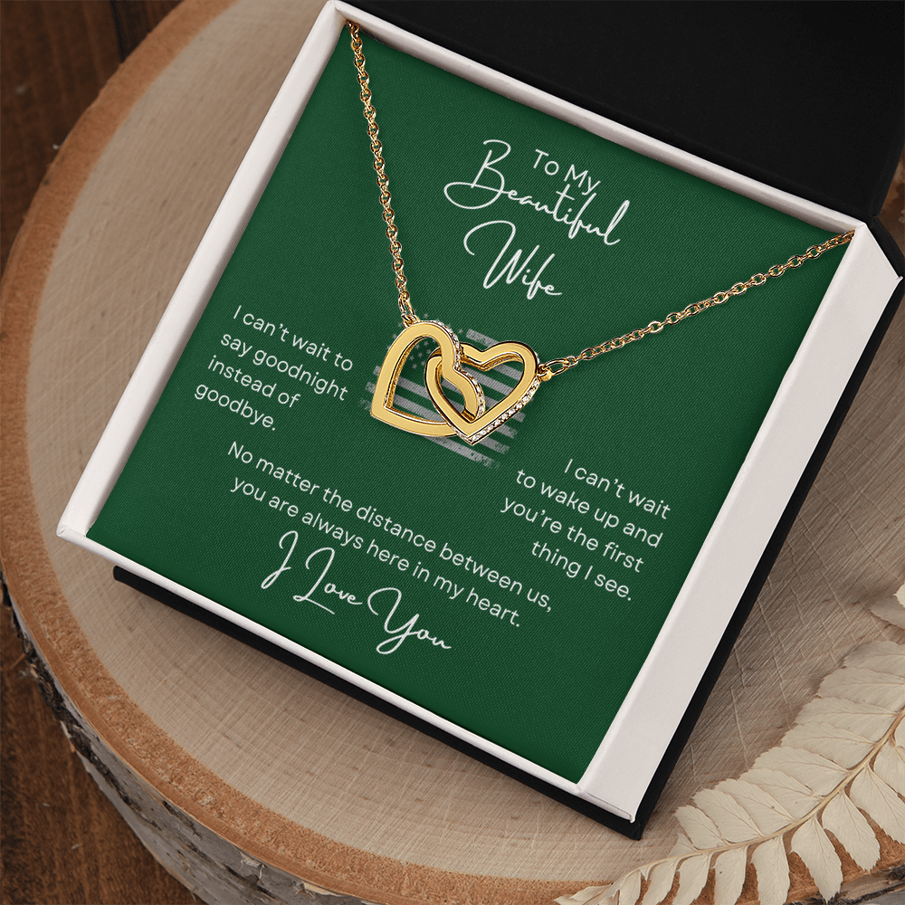 To My Beautiful Wife Interlocking Hearts Necklace- with Heartfelt Message Card