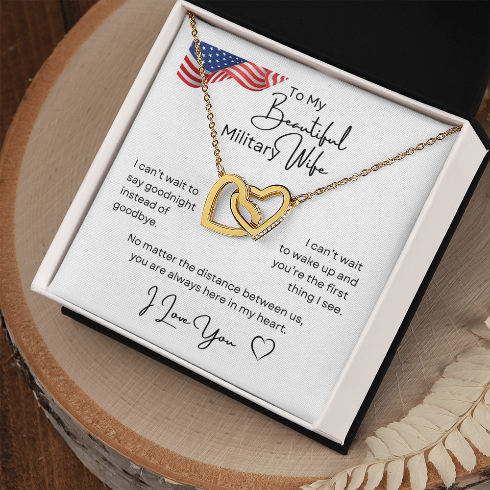 To My Beautiful Military Wife Interlocking Hearts Necklace