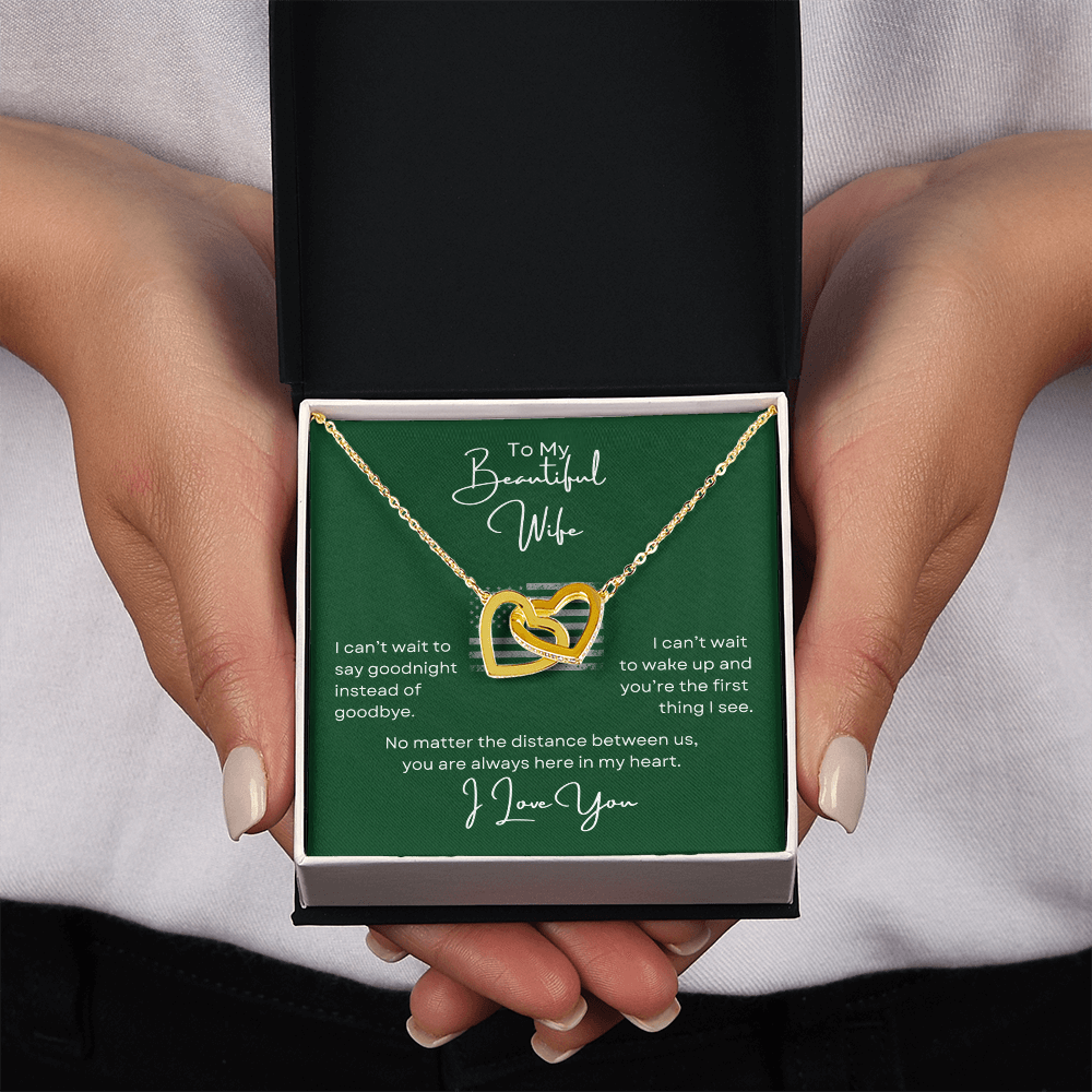 To My Beautiful Wife Interlocking Hearts Necklace- with Heartfelt Message Card
