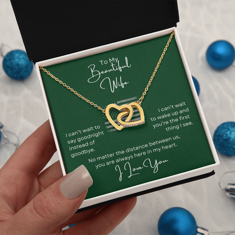 To My Beautiful Wife Interlocking Hearts Necklace- with Heartfelt Message Card