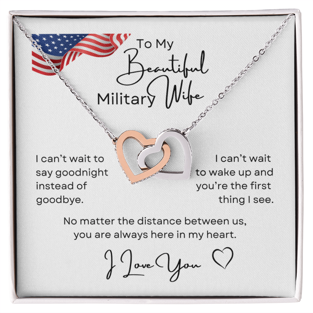 To My Beautiful Military Wife Interlocking Hearts Necklace