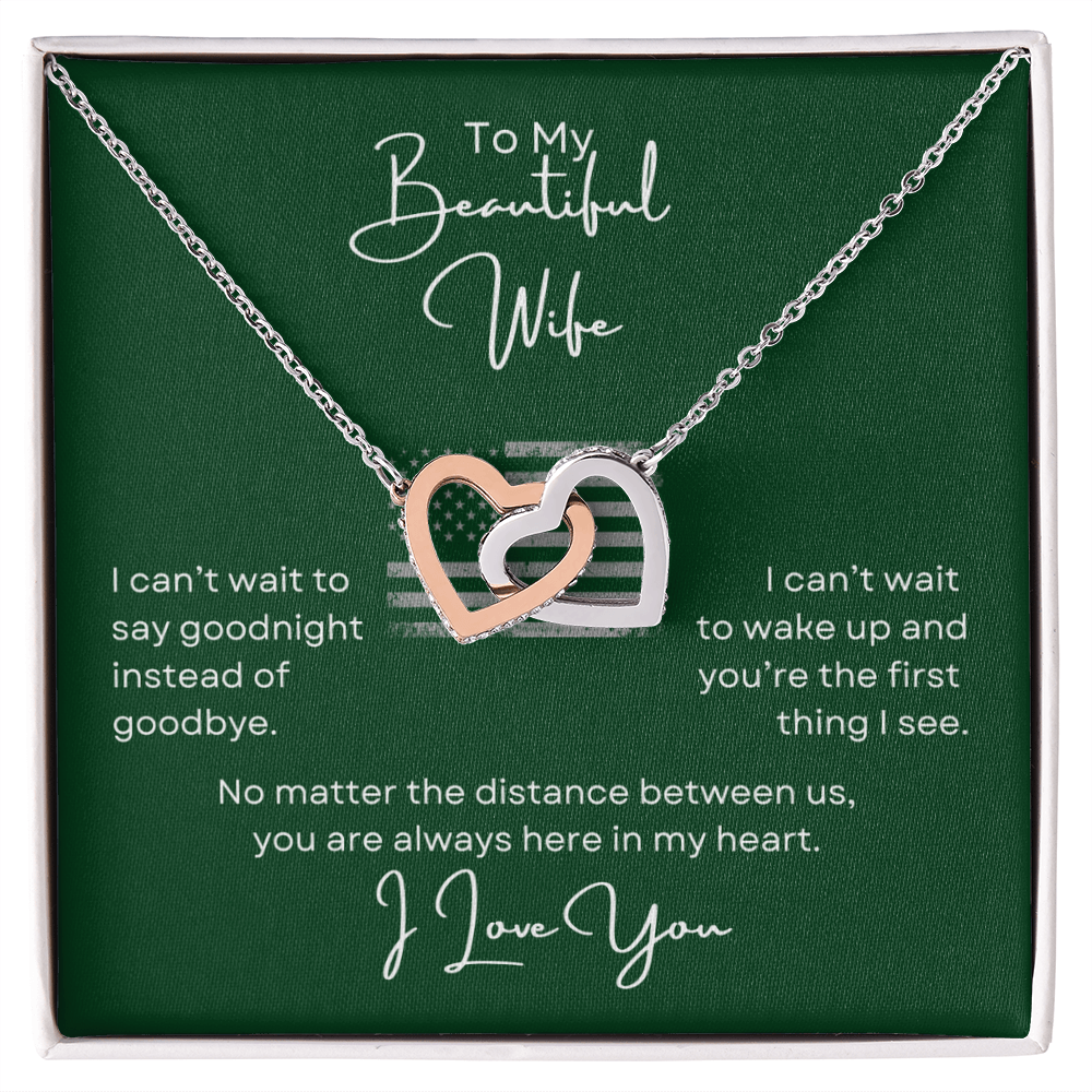 To My Beautiful Wife Interlocking Hearts Necklace- with Heartfelt Message Card