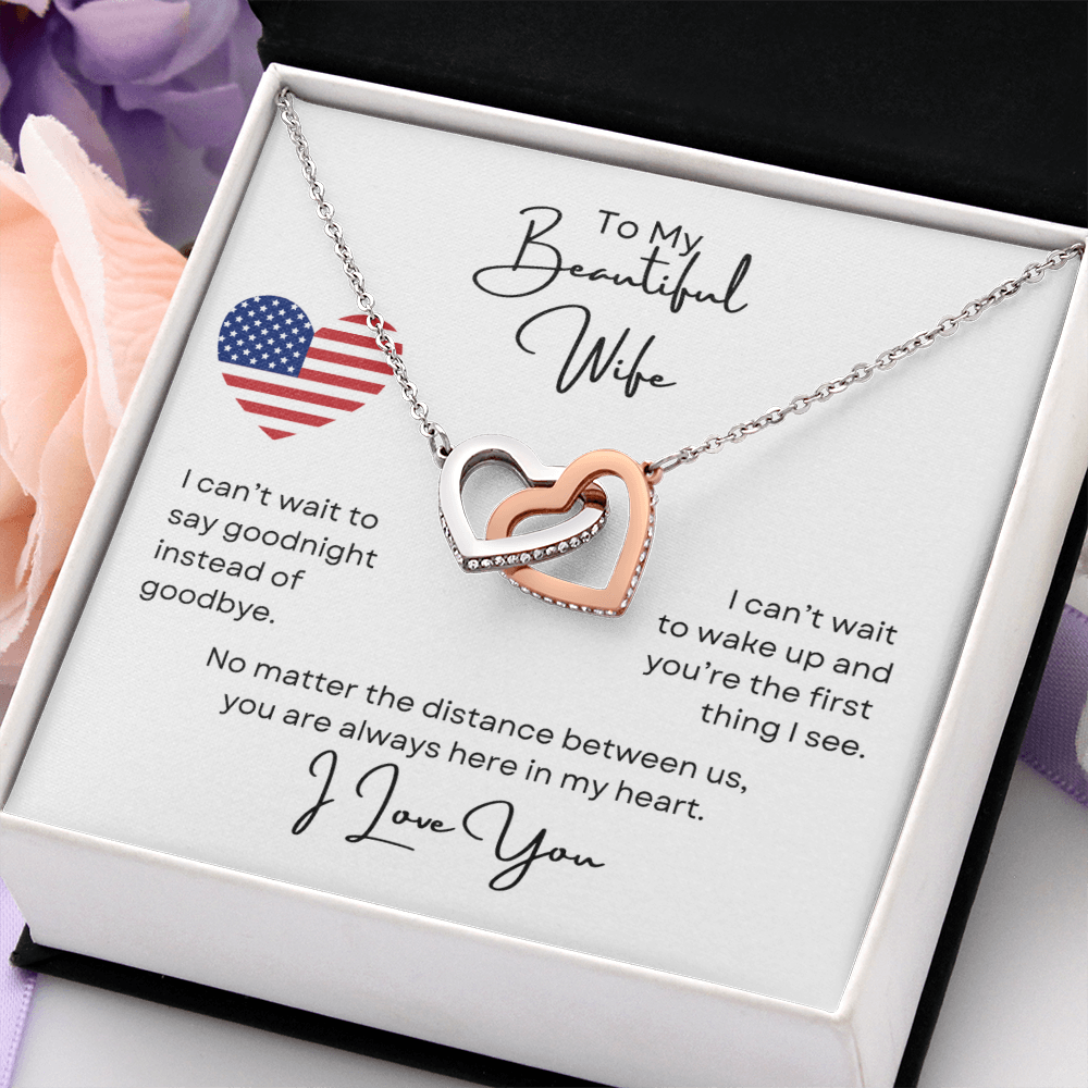 To My Beautiful Wife Interlocking Love Hearts Necklace Gift For Her