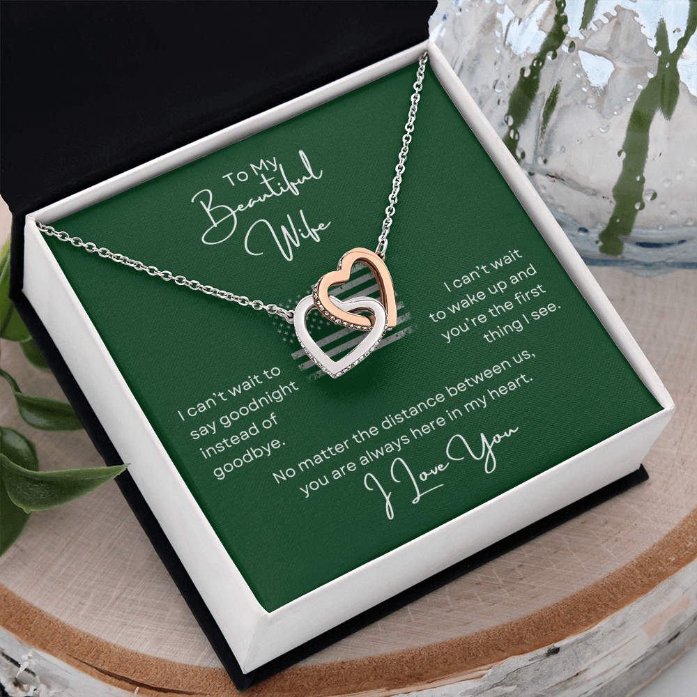 To My Beautiful Wife Interlocking Hearts Necklace- with Heartfelt Message Card
