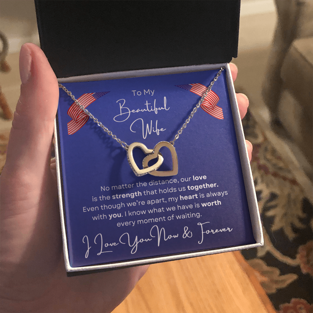 To My Beautiful Wife Love Interlocking Hearts Necklace-Gift For Military Wife