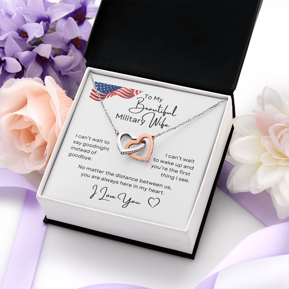 To My Beautiful Military Wife Interlocking Hearts Necklace