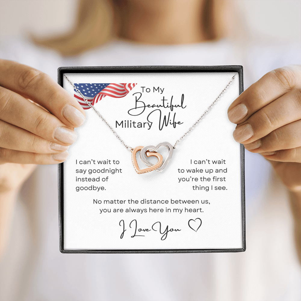 To My Beautiful Military Wife Interlocking Hearts Necklace