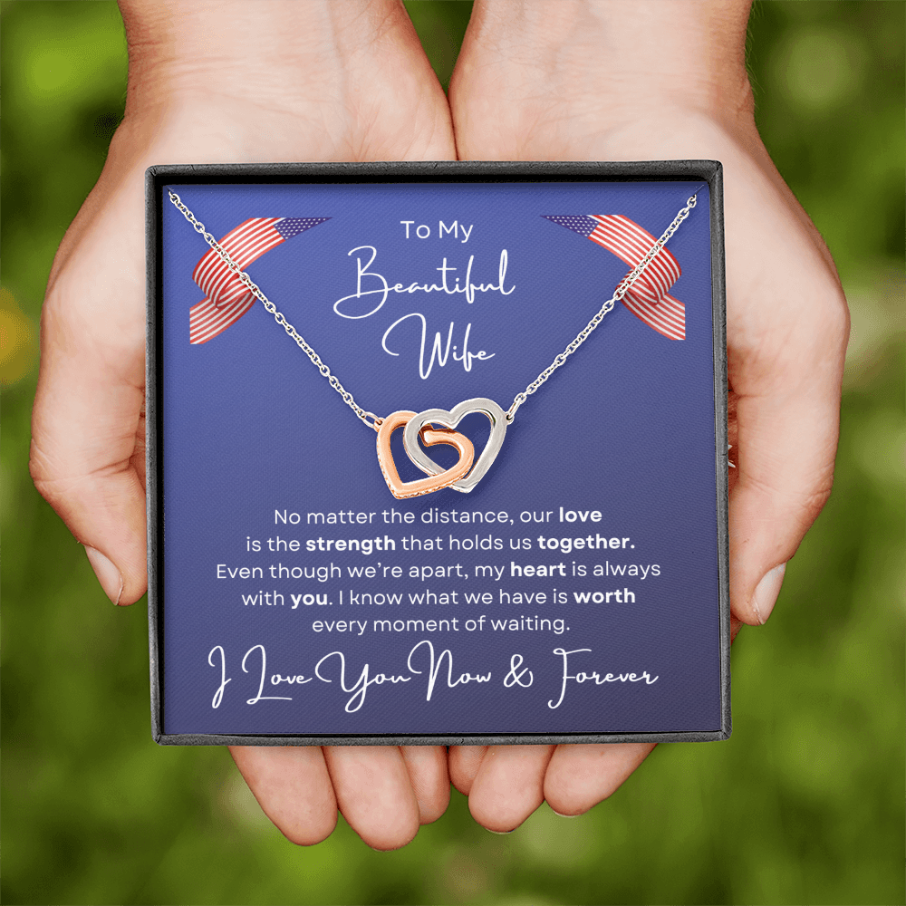 To My Beautiful Wife Love Interlocking Hearts Necklace-Gift For Military Wife