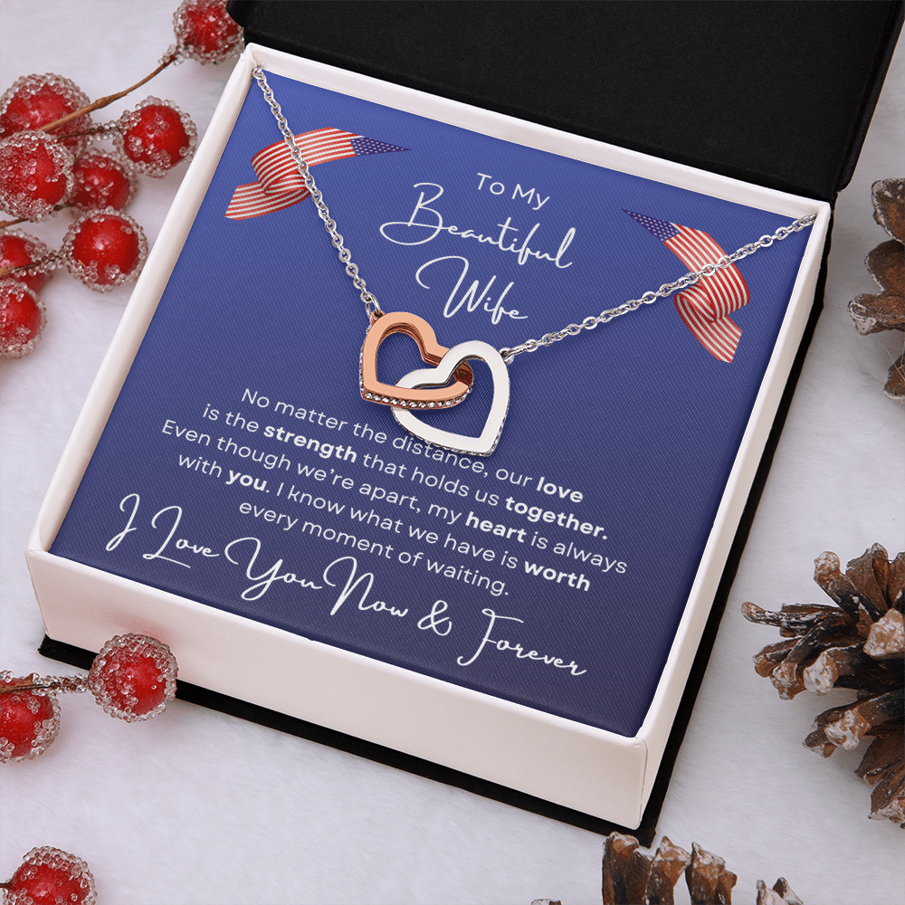 To My Beautiful Wife Love Interlocking Hearts Necklace-Gift For Military Wife