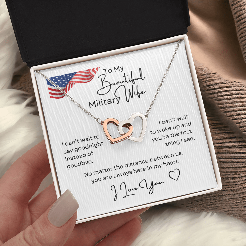 To My Beautiful Military Wife Interlocking Hearts Necklace