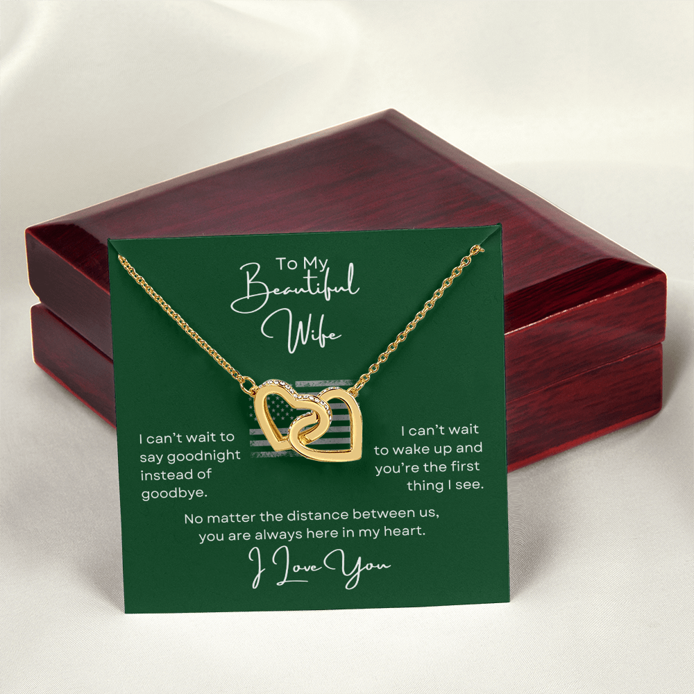 To My Beautiful Wife Interlocking Hearts Necklace- with Heartfelt Message Card