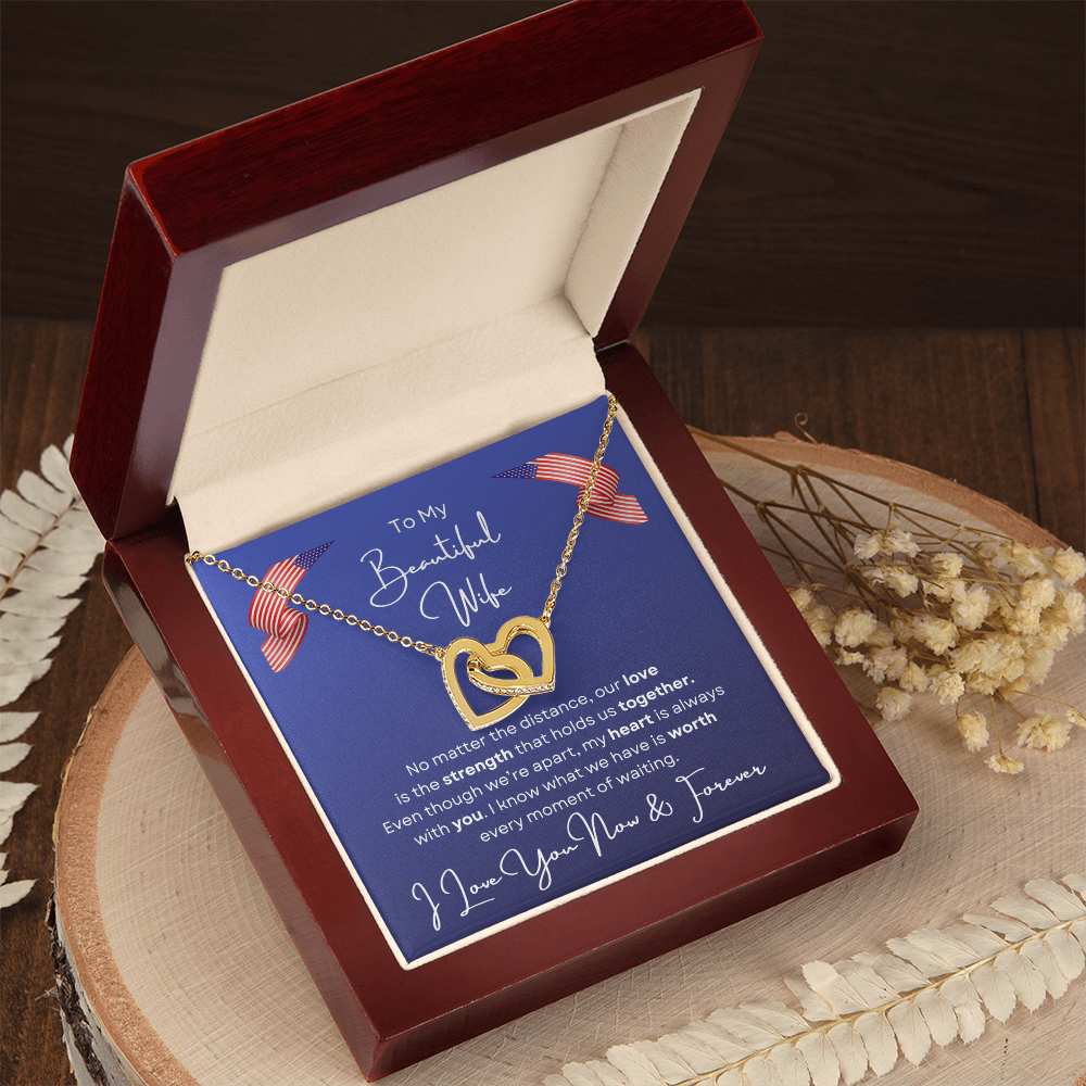 To My Beautiful Wife Love Interlocking Hearts Necklace-Gift For Military Wife