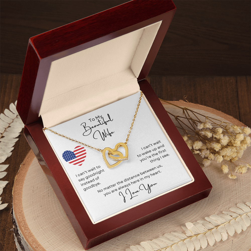 To My Beautiful Wife Interlocking Love Hearts Necklace Gift For Her