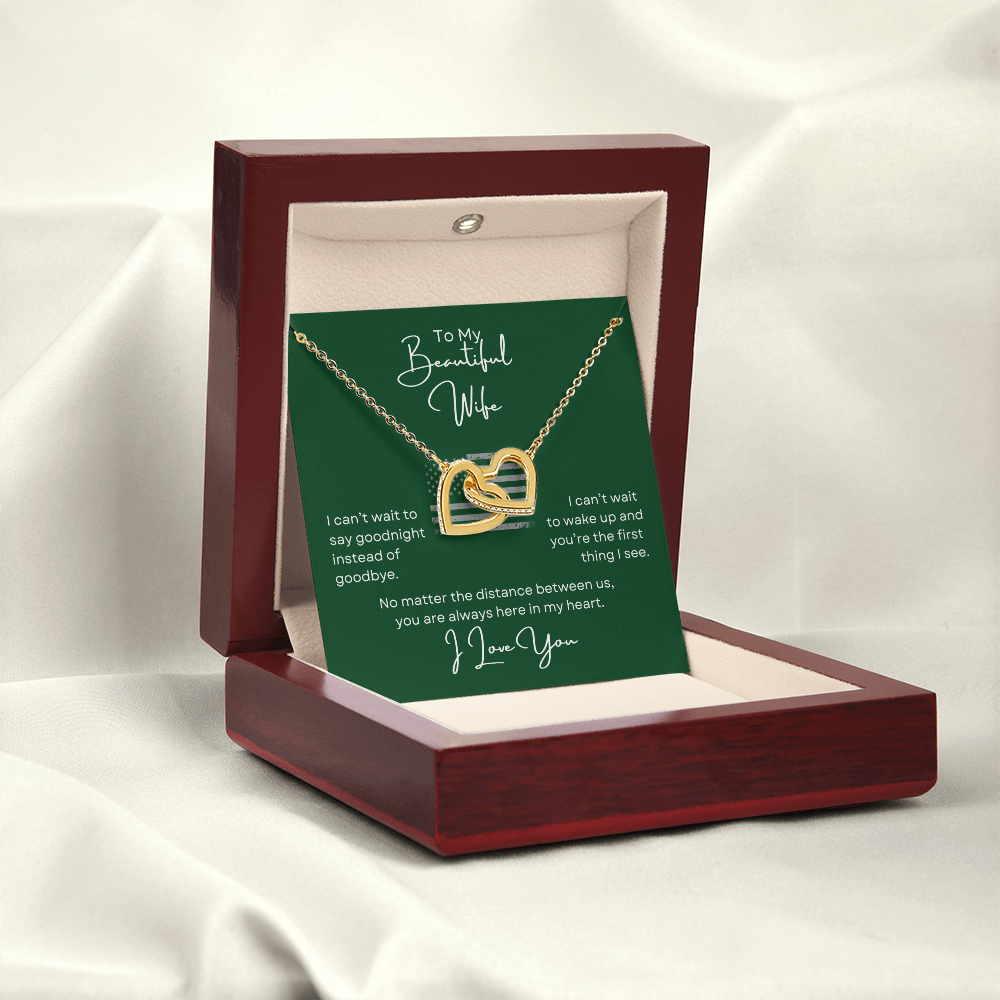 To My Beautiful Wife Interlocking Hearts Necklace- with Heartfelt Message Card