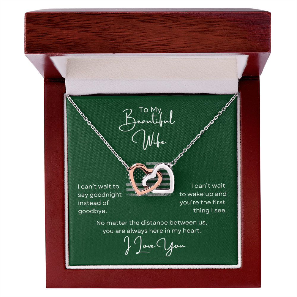 To My Beautiful Wife Interlocking Hearts Necklace- with Heartfelt Message Card