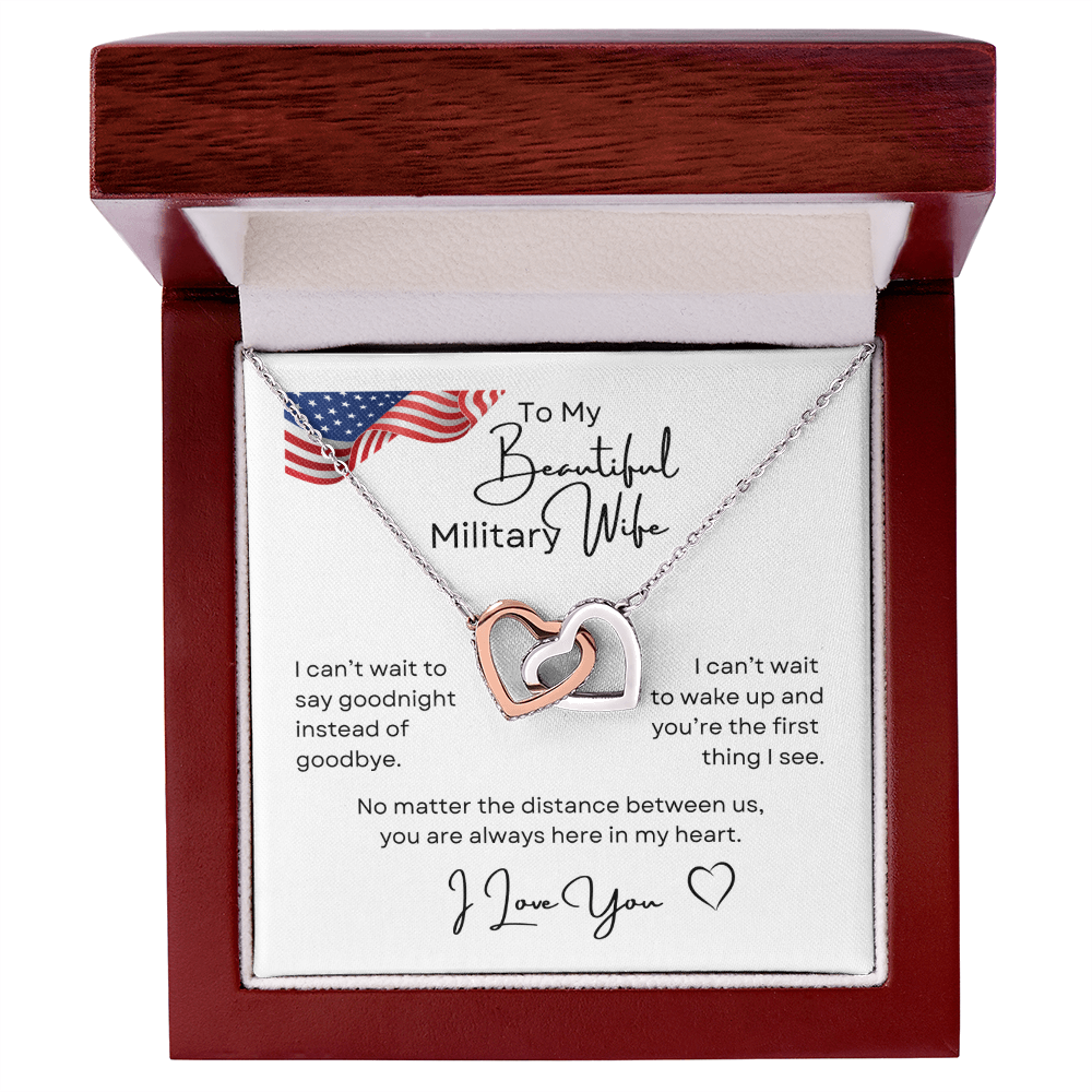 To My Beautiful Military Wife Interlocking Hearts Necklace