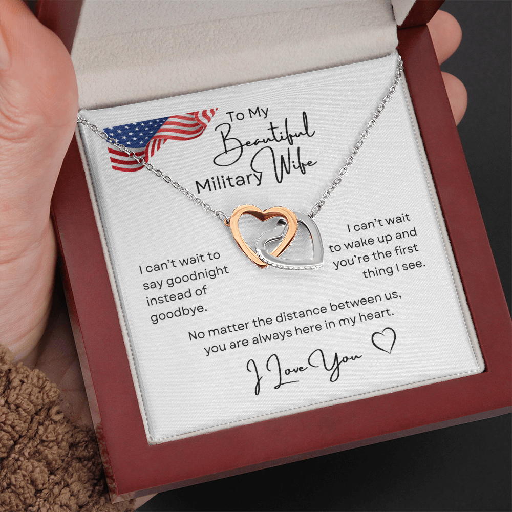 To My Beautiful Military Wife Interlocking Hearts Necklace