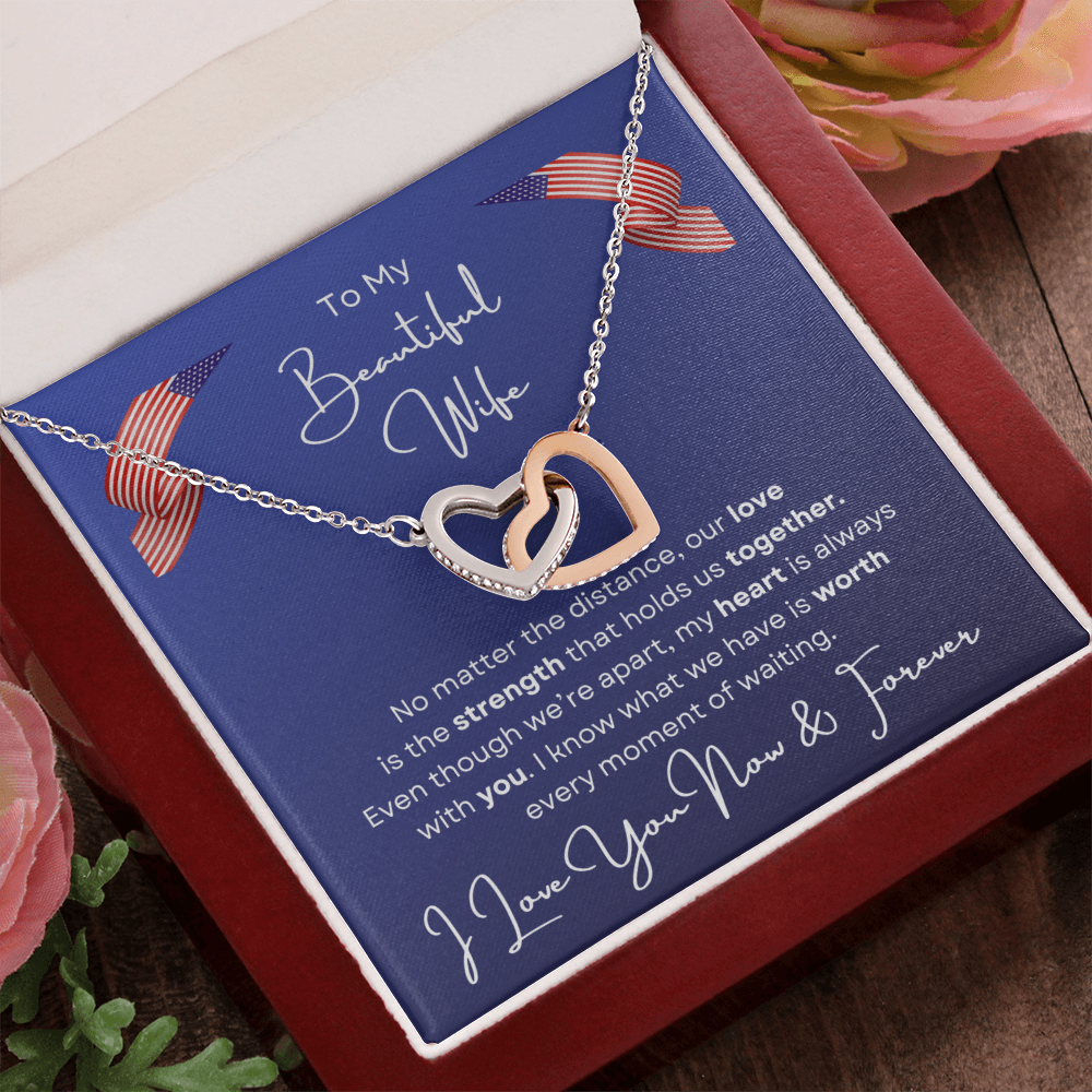 To My Beautiful Wife Love Interlocking Hearts Necklace-Gift For Military Wife