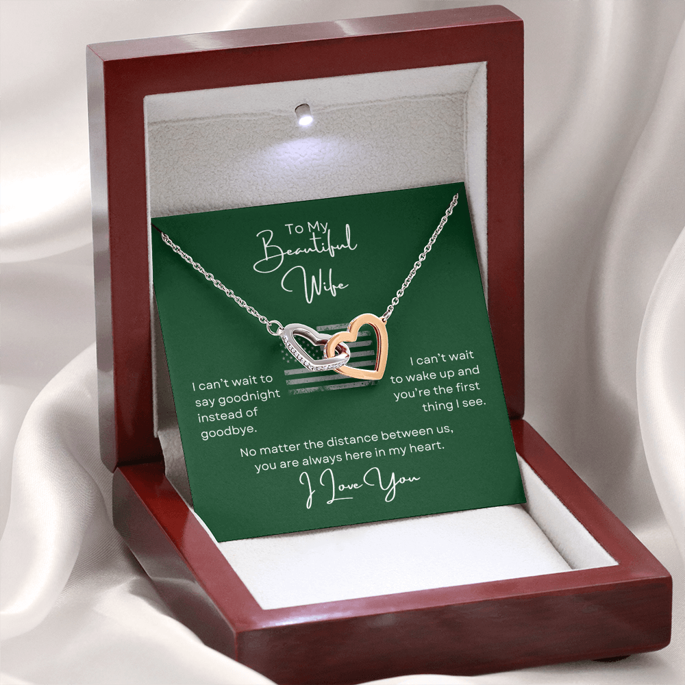 To My Beautiful Wife Interlocking Hearts Necklace- with Heartfelt Message Card