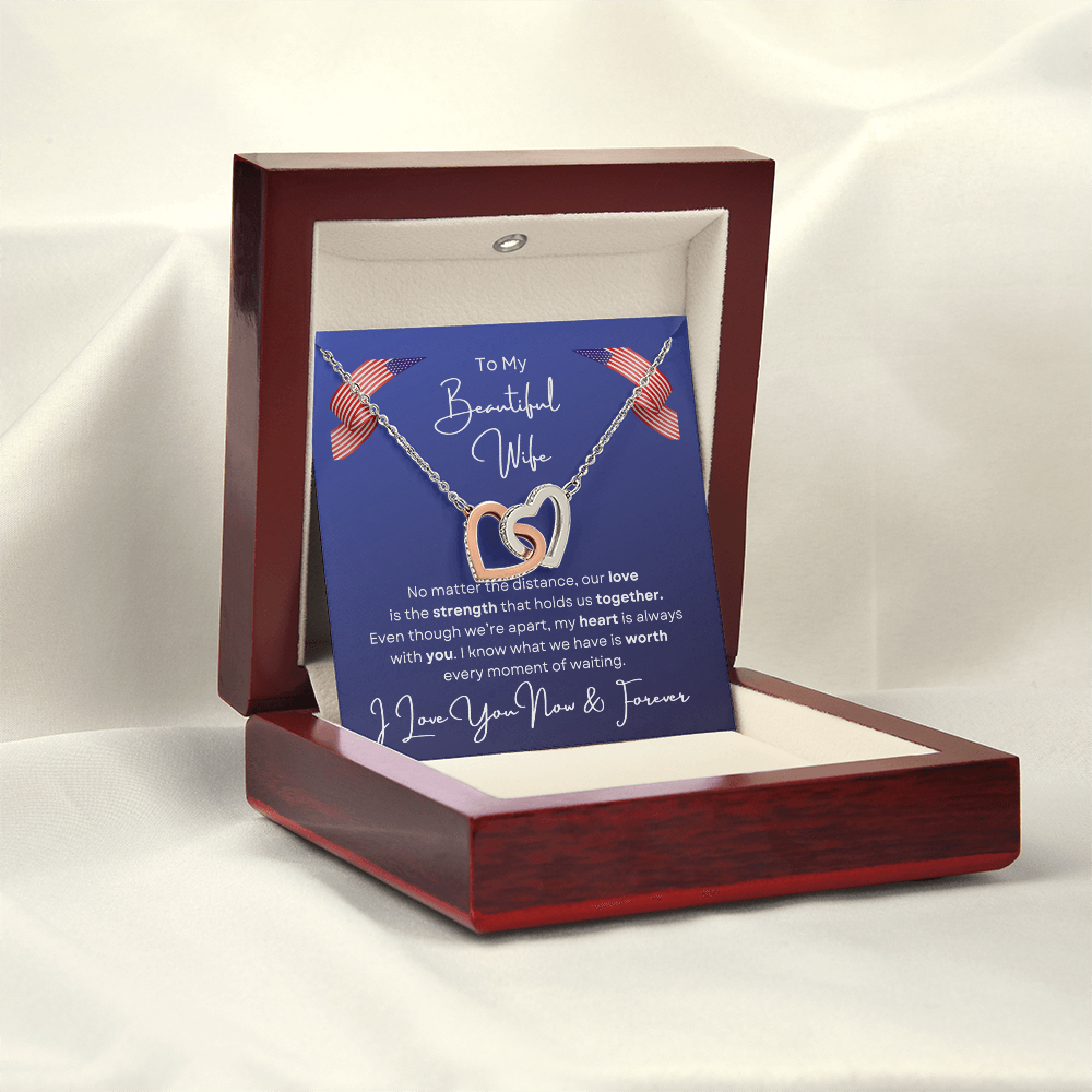 To My Beautiful Wife Love Interlocking Hearts Necklace-Gift For Military Wife
