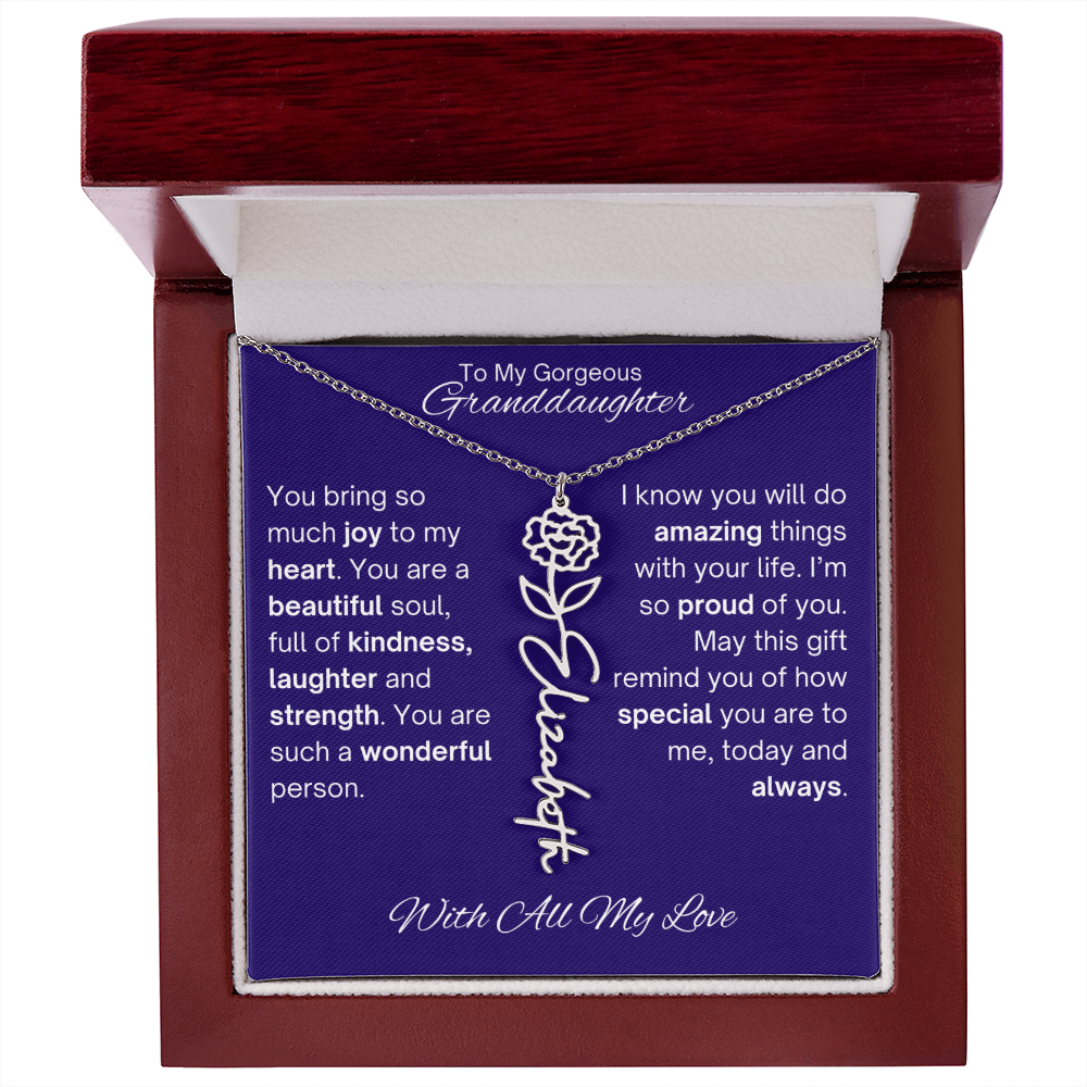 Granddaughter Birth Flower Name Necklace