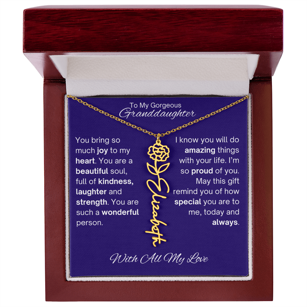 Granddaughter Birth Flower Name Necklace