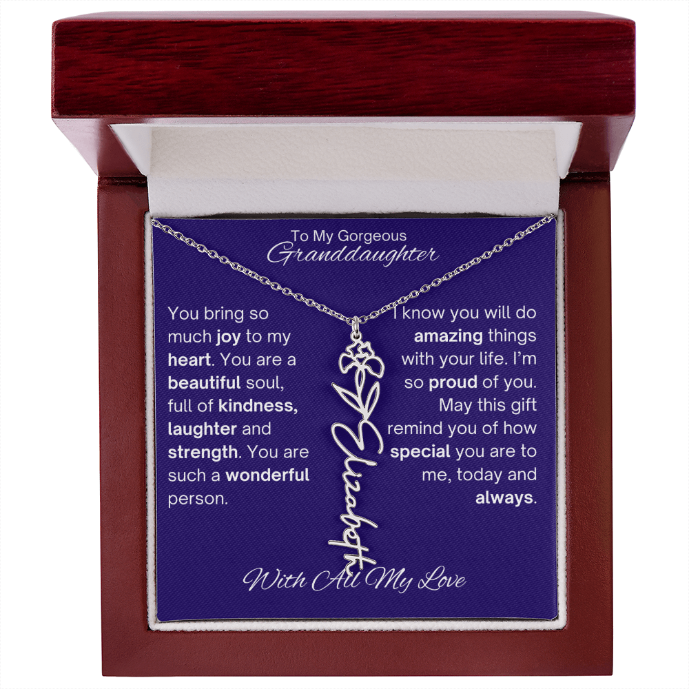 Granddaughter Birth Flower Name Necklace