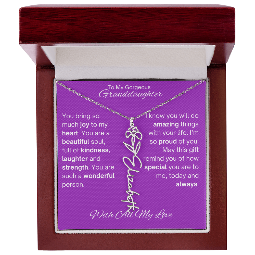 Personalized Granddaughter Birth Flower Name Necklace