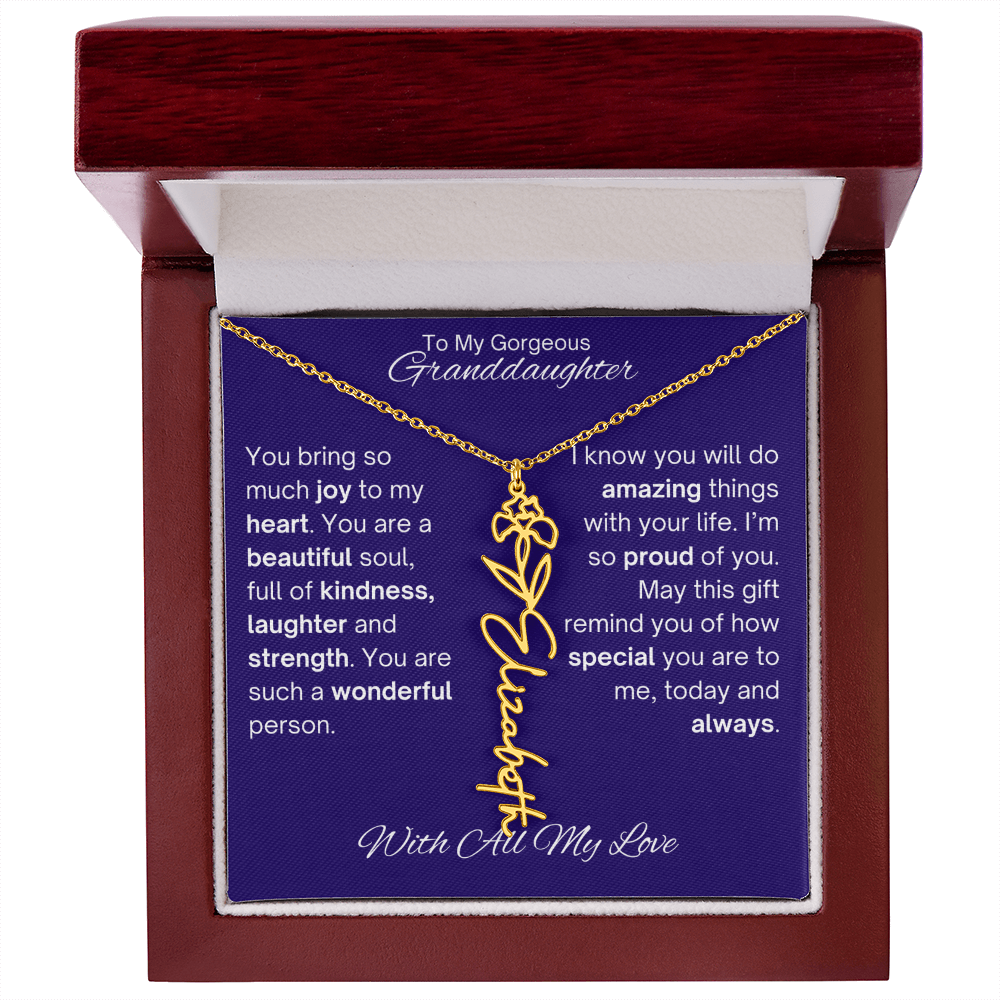 Granddaughter Birth Flower Name Necklace