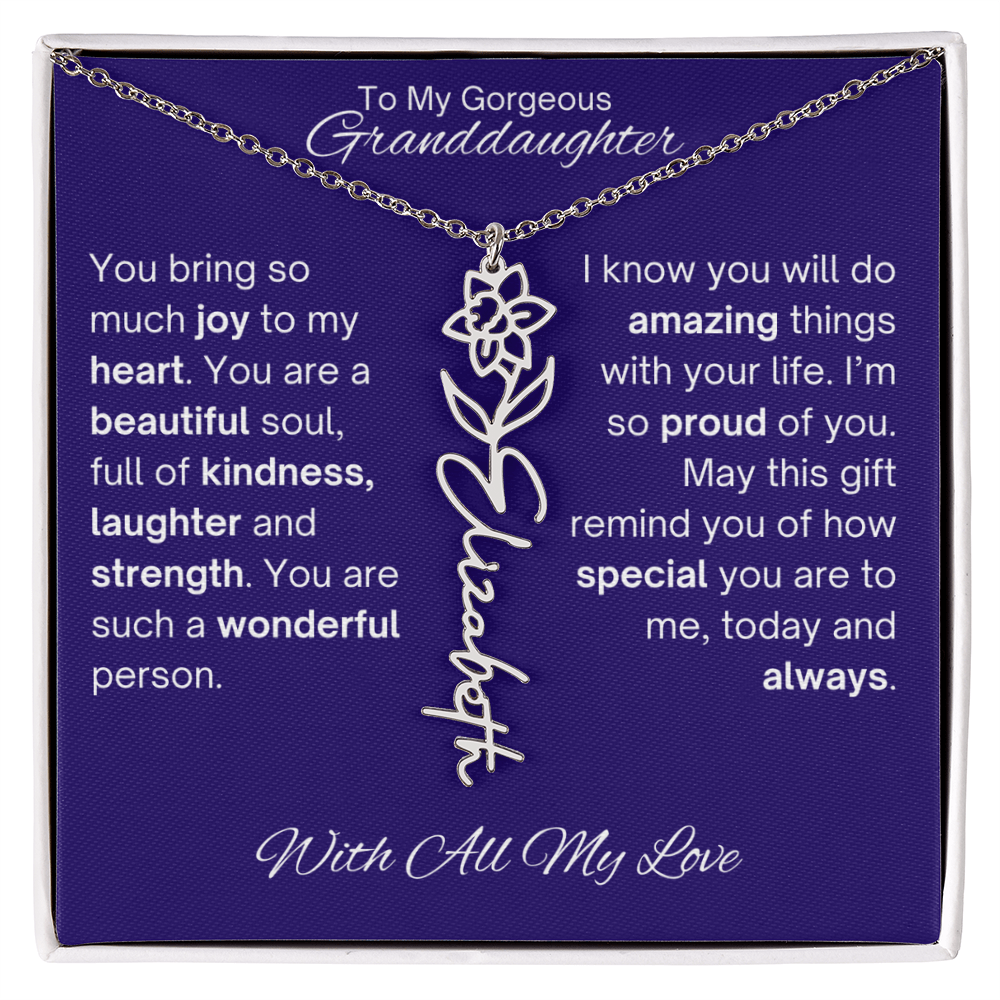 Granddaughter Birth Flower Name Necklace