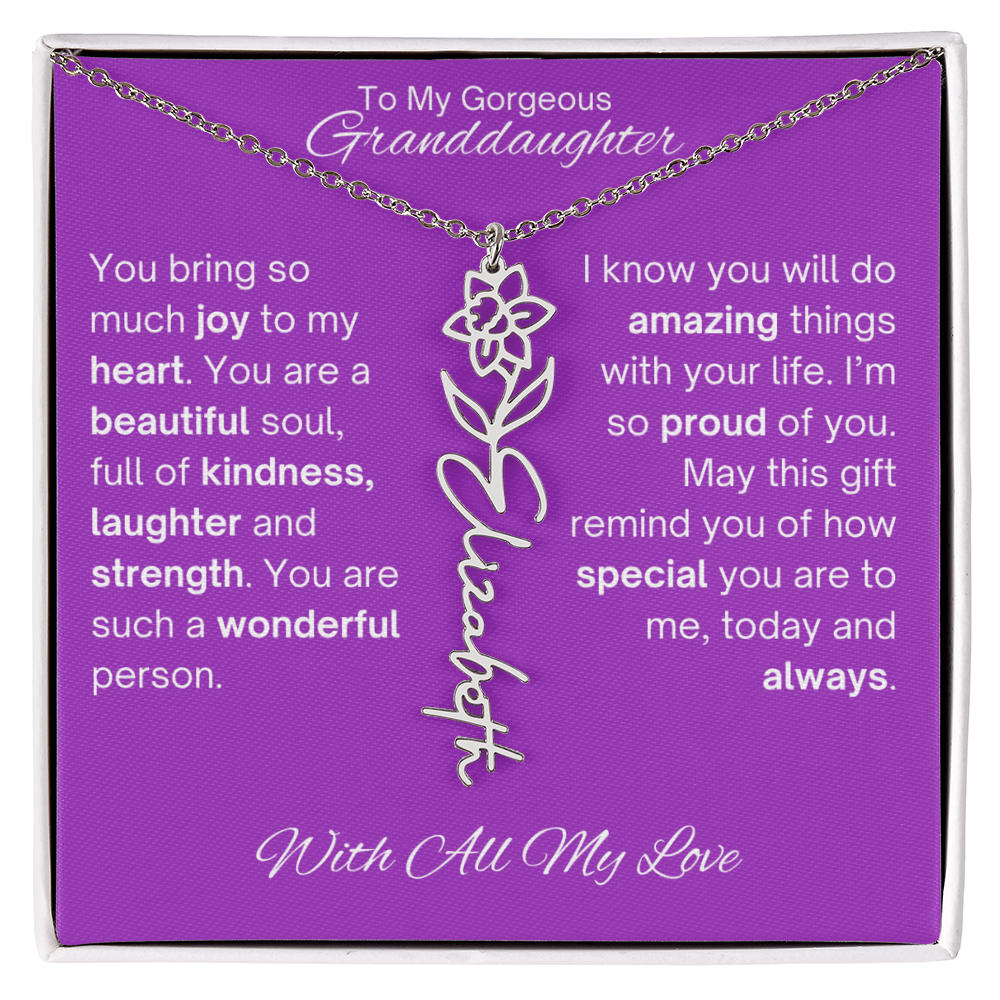 Personalized Granddaughter Birth Flower Name Necklace