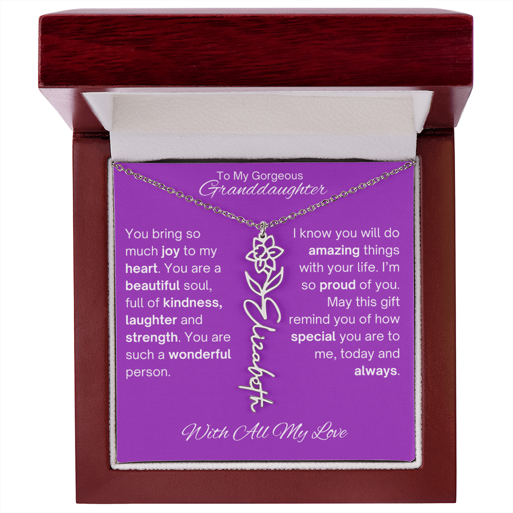 Personalized Granddaughter Birth Flower Name Necklace