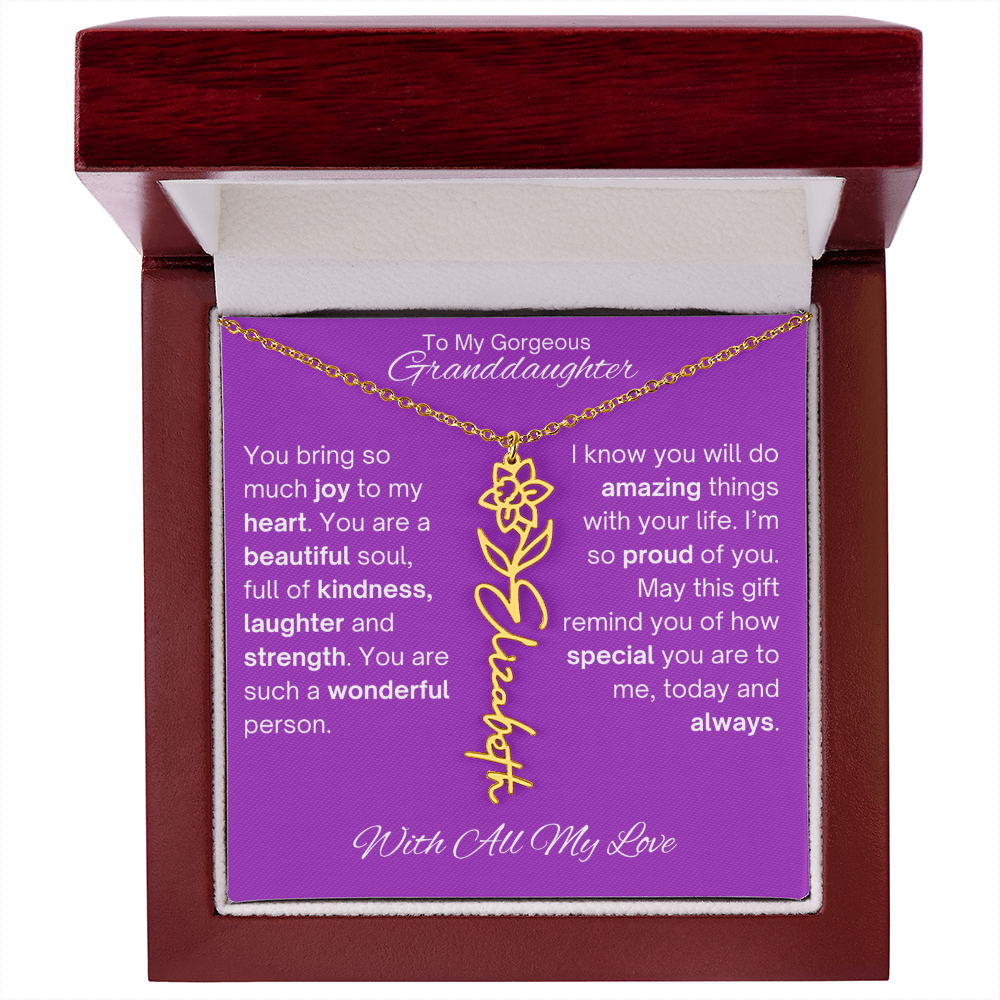 Personalized Granddaughter Birth Flower Name Necklace