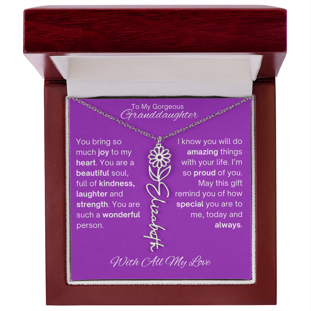 Personalized Granddaughter Birth Flower Name Necklace
