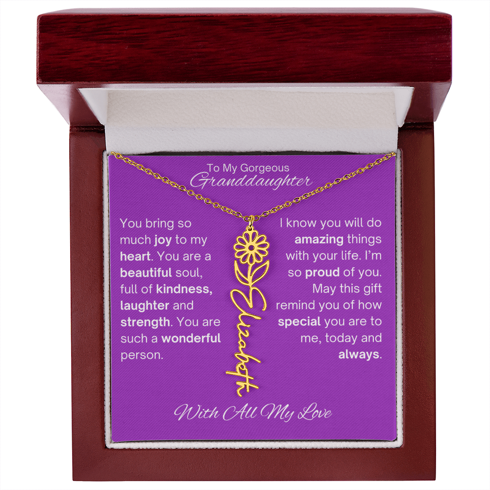 Personalized Granddaughter Birth Flower Name Necklace